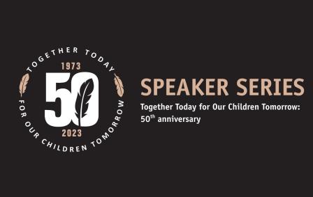 50th anniversary emblem with text about speaker series