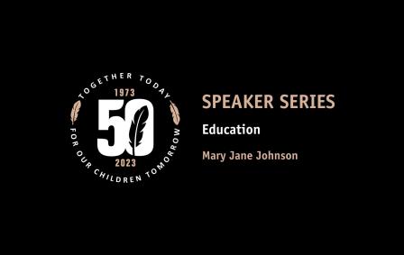 50th anniversary emblem and text about speaker series