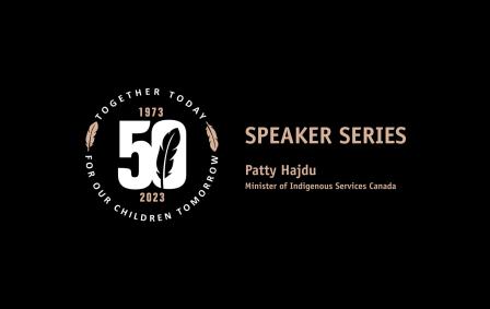 50th anniversary emblem and text about speaker series