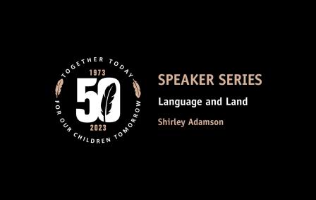 50th anniversary emblem and text about speaker series