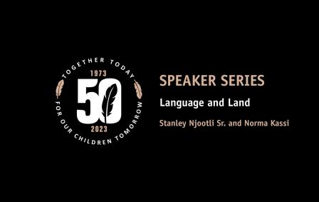 50th anniversary emblem and text about speaker series
