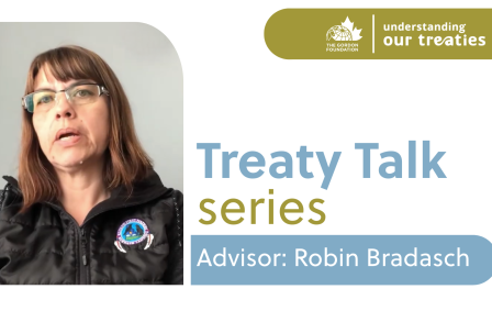 Speaker graphic for the Treaty Talk Series featuring Robin Bradasch, sharing experiences with Yukon treaty negotiations as part of The Gordon Foundation’s Understanding Our Treaties initiative.