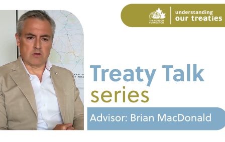 Speaker graphic for the Treaty Talk Series featuring Brian MacDonald, sharing experiences with Yukon treaty negotiations as part of The Gordon Foundation’s Understanding Our Treaties initiative.