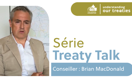 Speaker graphic for the Treaty Talk Series featuring Brian MacDonald, sharing experiences with Yukon treaty negotiations as part of The Gordon Foundation’s Understanding Our Treaties initiative.