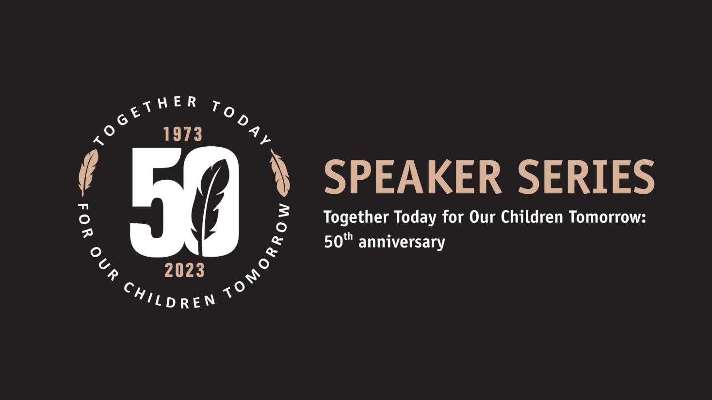 50th anniversary emblem with text about speaker series